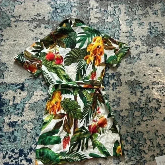 House of Harlow 1960 tropical bird and flower linen cargo dress XS NWOT - Picture 3 of 7